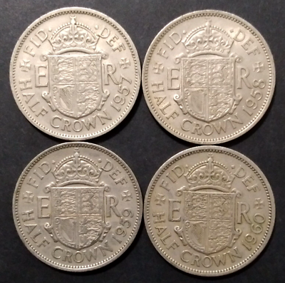 1957 1958 1959 1960 Great Britain Half Crown Circulated Coins