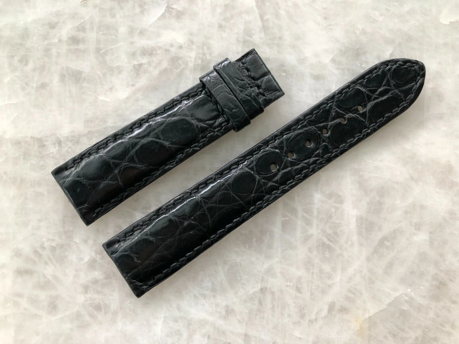 20mm/18mm Black Alligator Crocodile Embossed Leather Watch Strap Band
