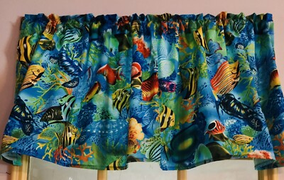 Tropical Fish Sea Valance Ocean Fish 43''W x 15''L Cotton Custom Window Treatment