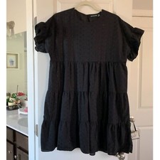 PrettyLittleThing Women Dress US12 Black Broderie Anglaise Smock CLV3671/30/68
