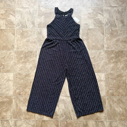 Knit Works Jumpsuit Romper Black Multi-color Striped Shimmer Swiftie Disco NWT - Picture 2 of 11