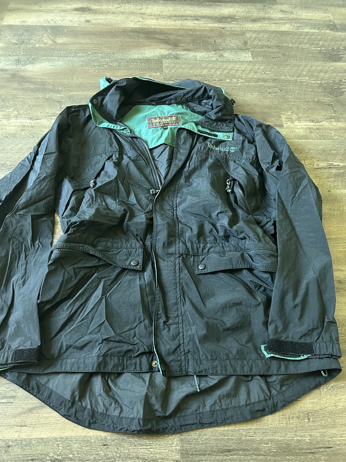 VINTAGE Timberland Jacket Mens Large Black Waterproof Hooded Full Zip Outdoors