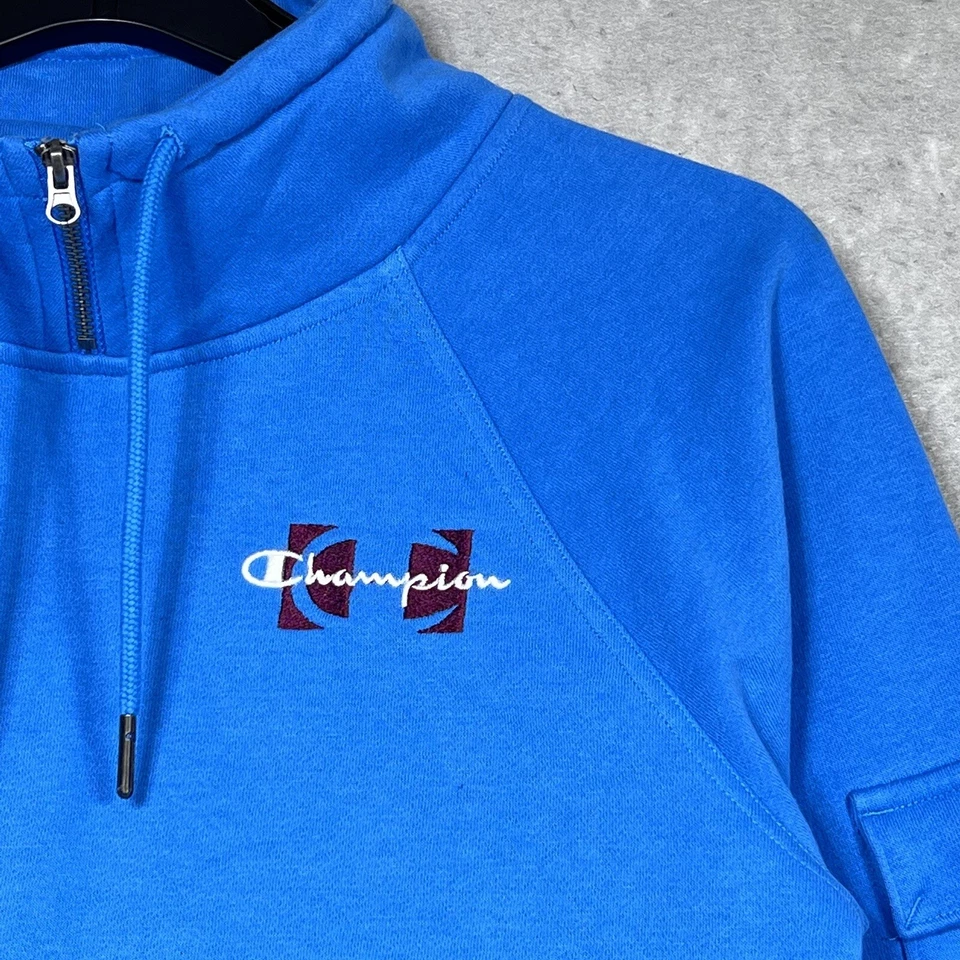 Champion Pullover Sudadera Mujer Pequeña Azul Manga Larga Forrada de Vellón 1/4 Cremallera Foto 3 de 4