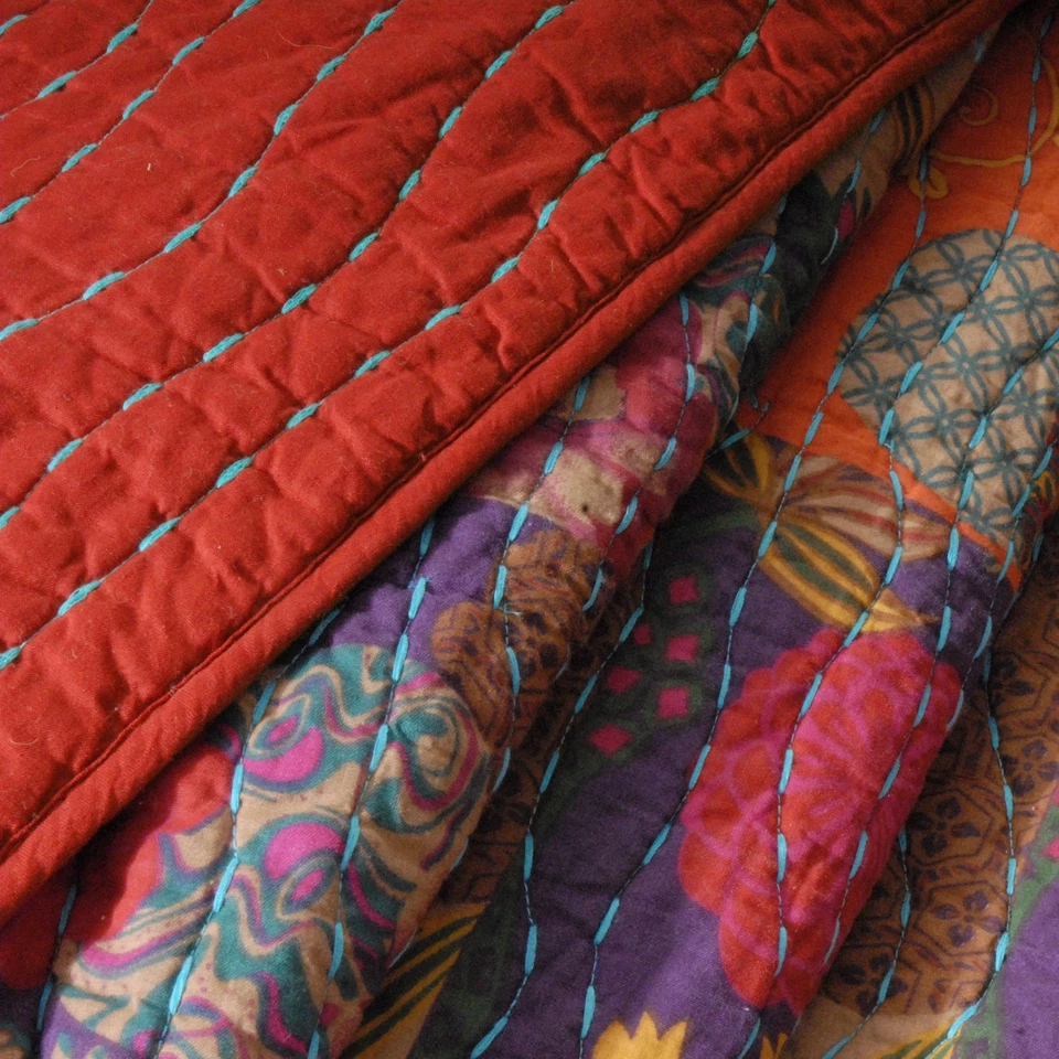 HERMOSO JUEGO DE EDREDONES BOHEMIOS TROPICALES REVERSIBLES CHIC ROJO AZUL ROSA VERDE AZULADO PÚRPURA Foto 3 de 3