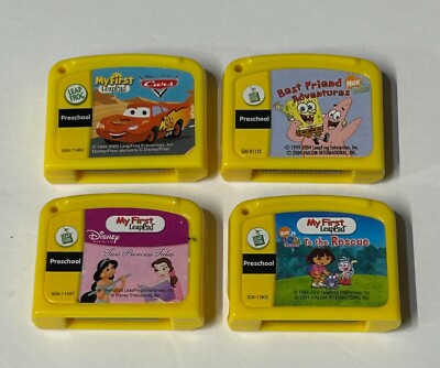 Lot Of 4 Leap Frog Preschool  Cartridges Cars Dora Nick Disney Princess