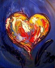 HEARTS ON BLUE  MODERN ART   SIGNED CANVAS - STRETCHED painting original
