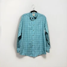 LL Bean Men’s Shirt Teal Blue Plaid Traditional Fit Large Regular Wrinkle Free