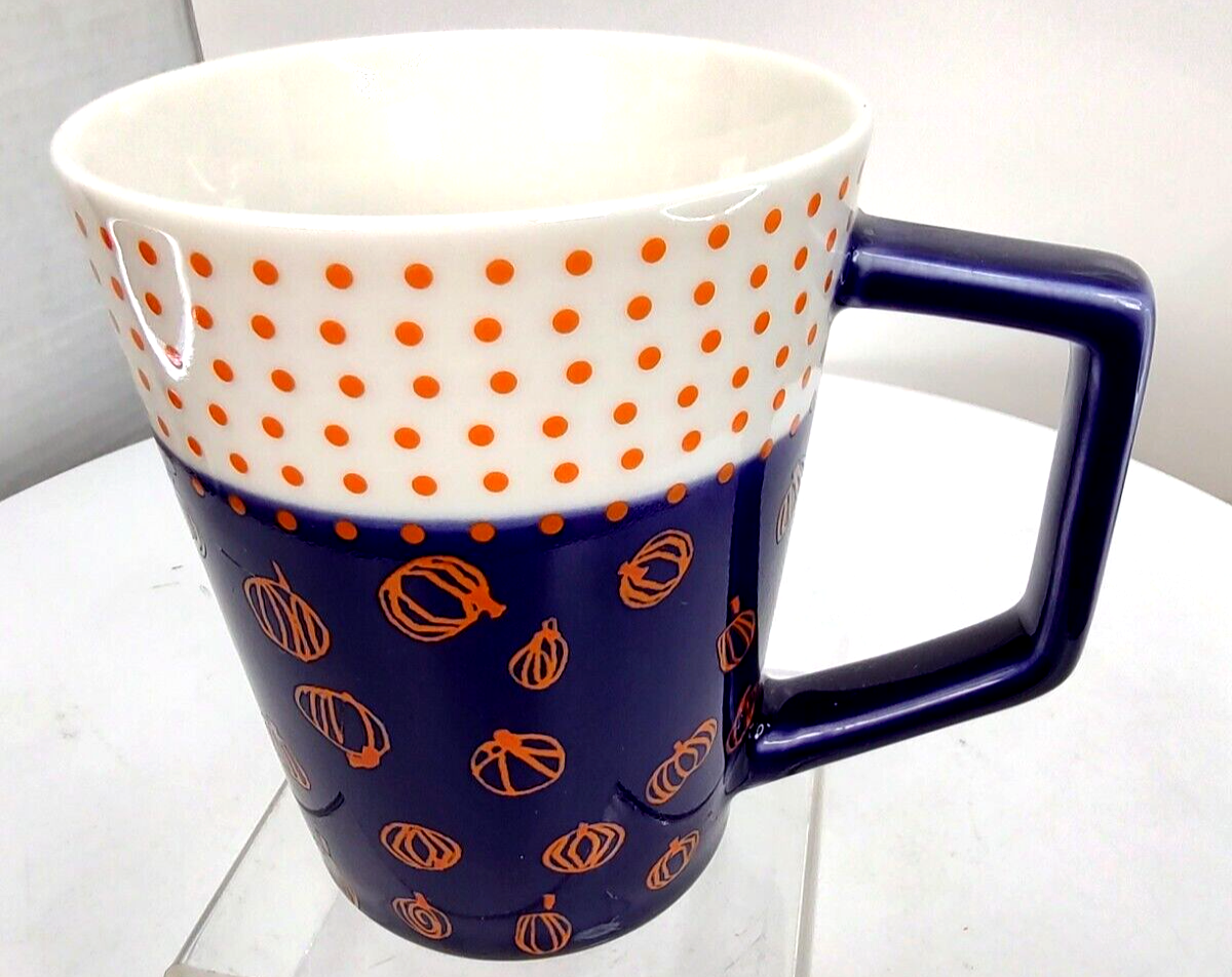 Starbucks Teavana 12oz 2016 Blue/Pumpkins & White w/Orange Poka