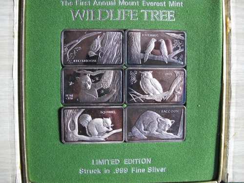 1974 Mount Everest Mint MEM43-48 Wildlife Tree Proof Silver Bar Set of 6 E6347