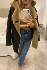 Maje Gaban Leather Shearling Reversible Coat Jacket 8 £1300