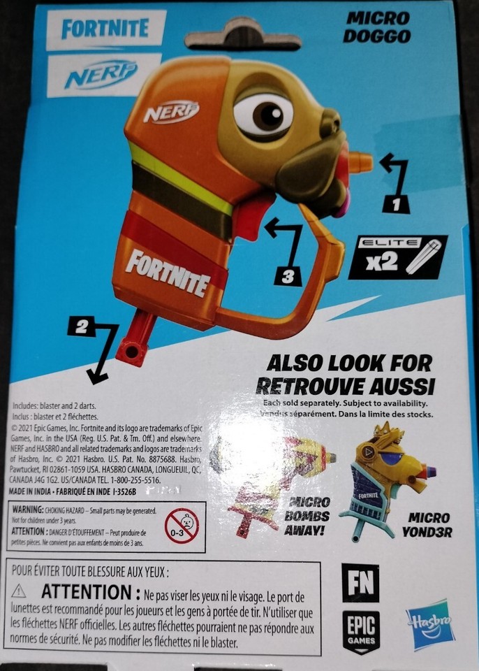 Nerf Fortnite Micro Doggo – Pistolet Blaster Miniature – Licence Officielle – Dès 8 Ans