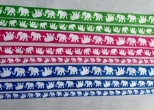 White elephant on Green Pink Blue grosgrain ribbon BTY 7/8  5/8" 3/8" 1.5"