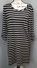 Talbots Shift Dress Womens Medium Multi Striped Roll Tab Sleeve Slit Back Zipper