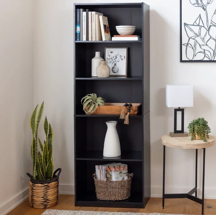 Librería resistente de 5 estantes con estantes ajustables, roble negro verdadero Foto 3 de 4