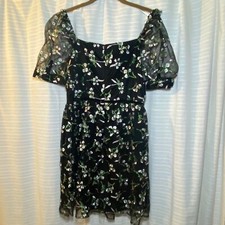Lulus Floral Embroidered Black Mini Dress Sheer Whimsygoth Witchy Prom Wedding