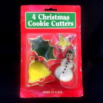 4 Fox Run Christmas Cookie Cutters Metal Bell Holly Snowman Star Recipes New