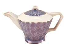Violet/Blue & White Vintage Porcelain Lusterware Teapot, Japan 6" Tall