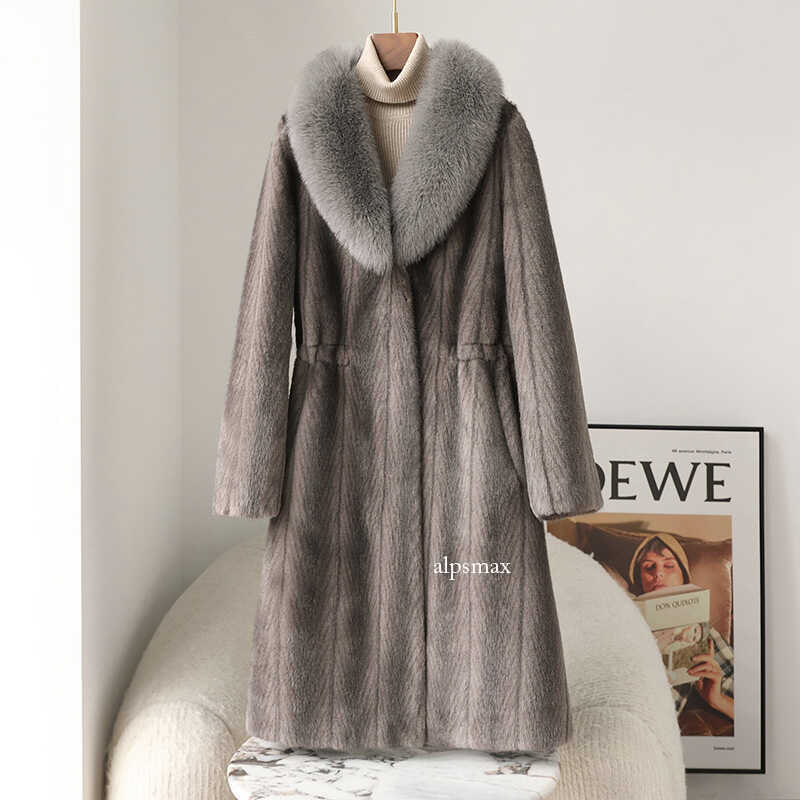 Mink Fur Coat Womens Plus Size Fox Fur Trench Jacket Warm Winter Coat