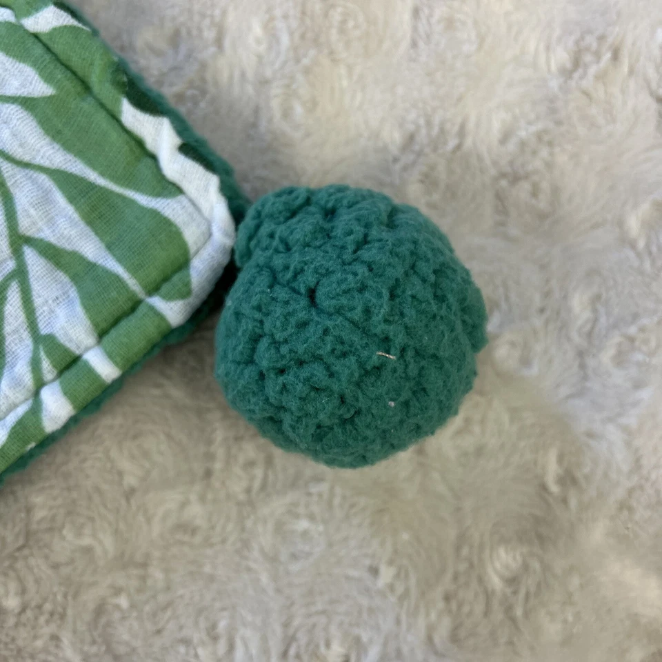 Cloud Island Green Fern Leaf Baby Lovey Security Blanket Sherpa Pom Poms White - Image 3 of 4