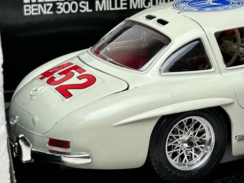 1:18 Scale Diecast Burago 1955 Mercedes Benz 300SL Mille Miglia with Box, White - Picture 9 of 24