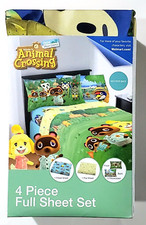 New Horizons Welcome To Animal Crossing 4 Piece Full Sheet Set Fitted Flat