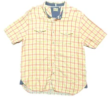 True Grit Shirt Mens XL Short Sleeve Button Up Multicolor Plaid Surfing EUC