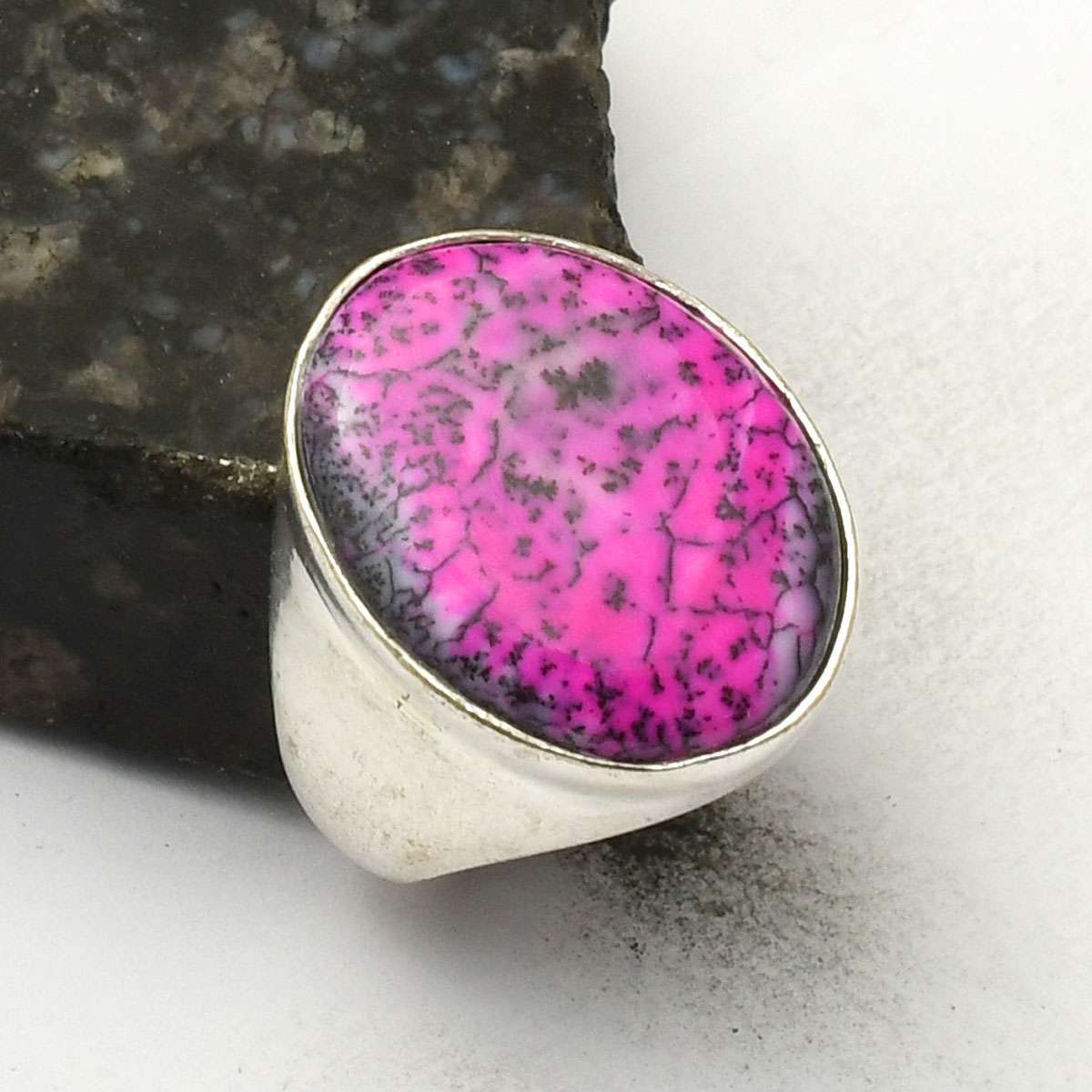 Dendrite Opal Gemstone Ethnic Handmade Man's Ring Jewelry US Size-10 AR 72499