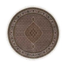 7'6"x7'6" White Tebraz Mahi with Fish Design Hand Knotted Wool Round Rug R91042
