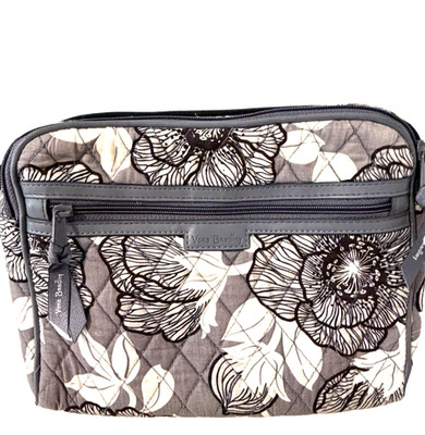 Vera Bradley Black White Floral Quilted Adjustable Crossbody Bag for Women
