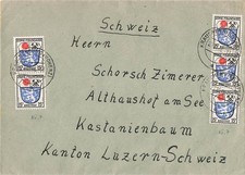 168624) Frz. Zone Nr. 7 (5) auf portoger. Blg Krauchenwies 1946 in die Schweiz