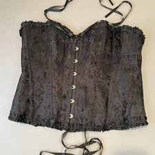 Victorian Gothic Corset Top Size 3XL Black Brocade Lace-Up Bustier Steampunk