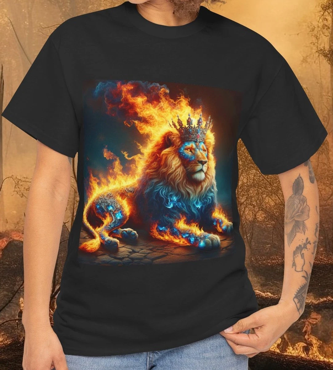 Feuer Löwen T - Shirt Tee, Unisex Baumwoll Shirt, Cool Casual Wear, Animal Lover