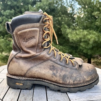 Danner Quarry 8  Boots Mens 11D Brown Vibram Sole Work-Worn Steel Toe Goretex