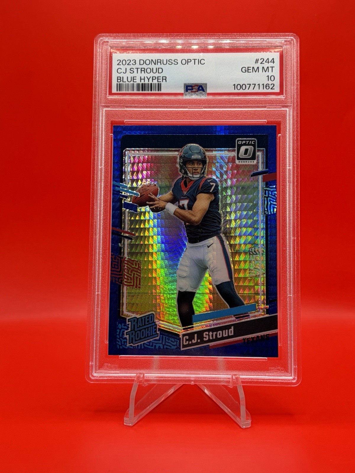 2023 PANINI DONRUSS OPTIC CJ STROUD BLUE HYPER ROOKIE CARD RC 244 PSA 10 Gem