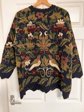 Past Times William Morris Strawberry Thief Jumper Wool Blend Chenille Vintage XL