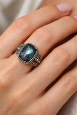 Vintage 925 Sterling Silver Faceted Mystic Topaz Ring Size 5.75 Estate Filigree