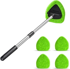 Windshield Cleaning Tool, Car Window Cleaner with 4 Washable Reusable Green 