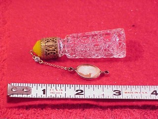 Vintage YELLOW Czech Irice Mini Perfume Scent Bottle w/ Cameo Charm Dangles Cap