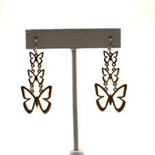 Vintage Gold Tone Triple Butterfly Dangle Drop Earrings Tiered Statement