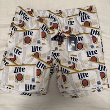 NWT Miller Lite Beer Men's Size L Swim Trunks Swimsuit Logo Design -Short Length