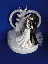 New Elegant Wedding Dancing Couple Caketopper,  Crystal Heart, white decor #301