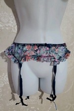 Vtg Celebrity Floral Lace Flutter Garter Belt Ruffle Skirted Lingerie Large 80s