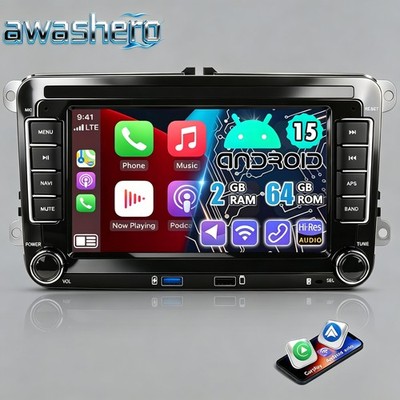 Autoradio 7'' 2+64G Android15 Navi GPS FM RDS Carplay Für VW GOLF 5 6 Passat Polo