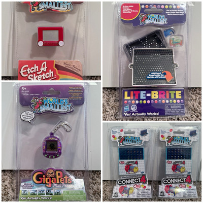 LOT (5) World s Smallest Toys Etch A Sketch Giga Pet Lite Brite Connect 4 Games