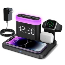 Wireless Charging Station,5 in 1 Multiple Charger Stand with Alarm Clock,7 Night