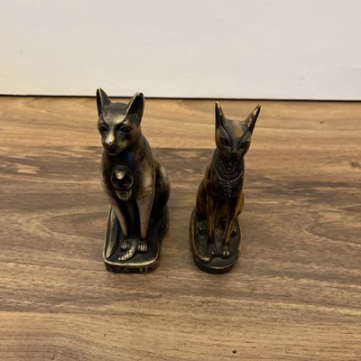 VINTAGE ÄGYPTISCHE BASTET GÖTTIN KATZE FIGUREN X 2