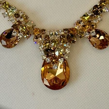 Vintage Schoffel Austria Crown Mark Necklace Amber Teardrop Swarovski Crystals