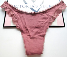 VICTORIA'S SECRET Cotton High Leg Thong Panty VS Vintage Rose Pink M L Lace Trim