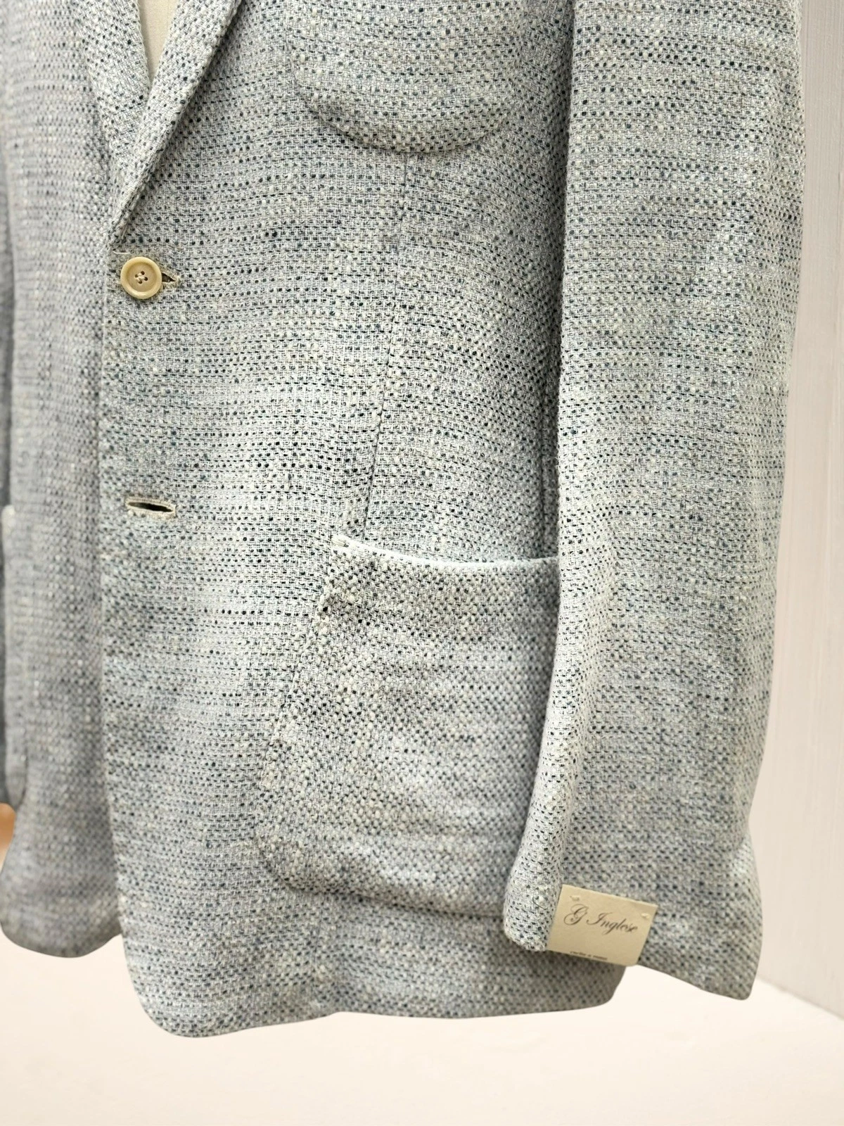 G. English Jacket For Man Blue Special Texture Single Breasted With 3 Pockets image 4