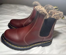 Dr. Martens Brown Chelsea Boots Faux Fur Lined Leather Upper Pull On Ankle
